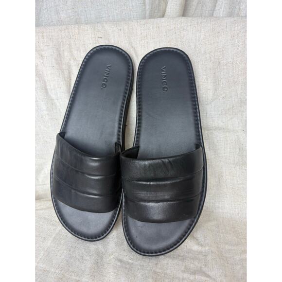 Vince Olina Black Slide Leather Sandals Size 10 EU 40 - Picture 4 of 10